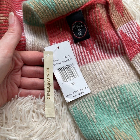NWT MADE OF ME 100% Cashmere AZTEC Indian South Western Scarf Turqoise Red - Picture 2 of 4